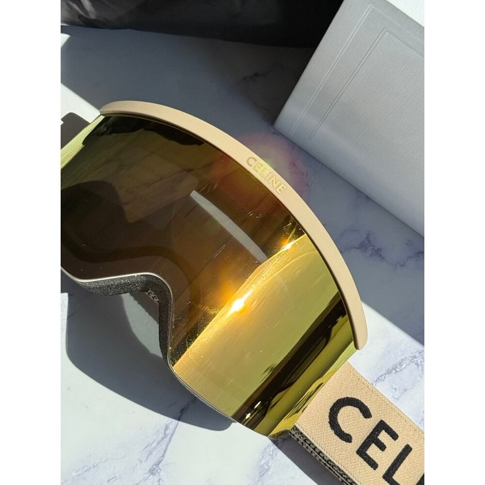NEW Celine CL40302U Beige Gold Logo Mirrored Ski Goggles - Picture 5 of 5
